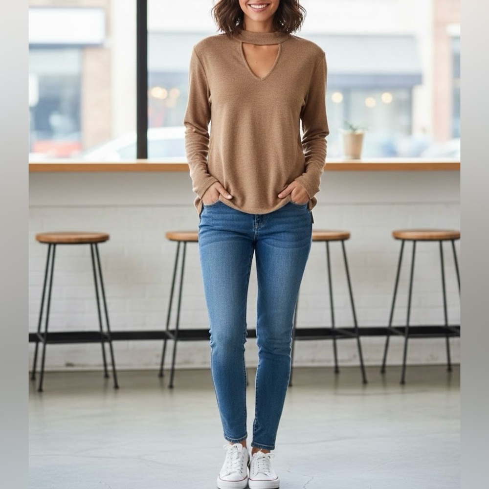 1.STATE || Keyhole Drop Shoulder Pullover Sweater in Wild Oak - SZ Small ⭐️NWT⭐️